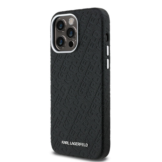 iPhone 14 Pro Max Kılıf Karl Lagerfeld Orjinal Lisanslı PU Deri Damgalı Metal Yazı Logolu Kapak