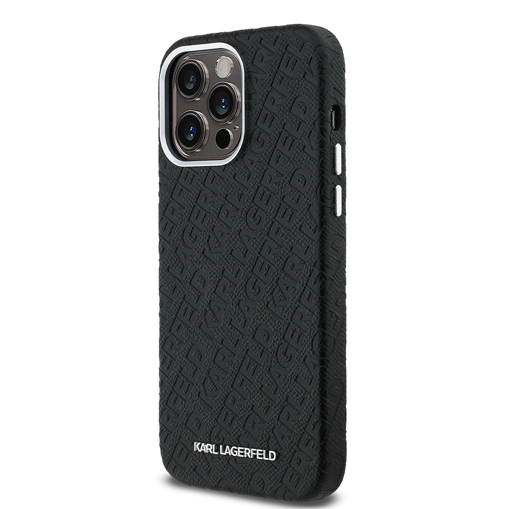iPhone 14 Pro Max Kılıf Karl Lagerfeld Orjinal Lisanslı PU Deri Damgalı Metal Yazı Logolu Kapak