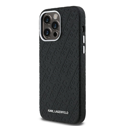 iPhone 14 Pro Max Kılıf Karl Lagerfeld Orjinal Lisanslı PU Deri Damgalı Metal Yazı Logolu Kapak