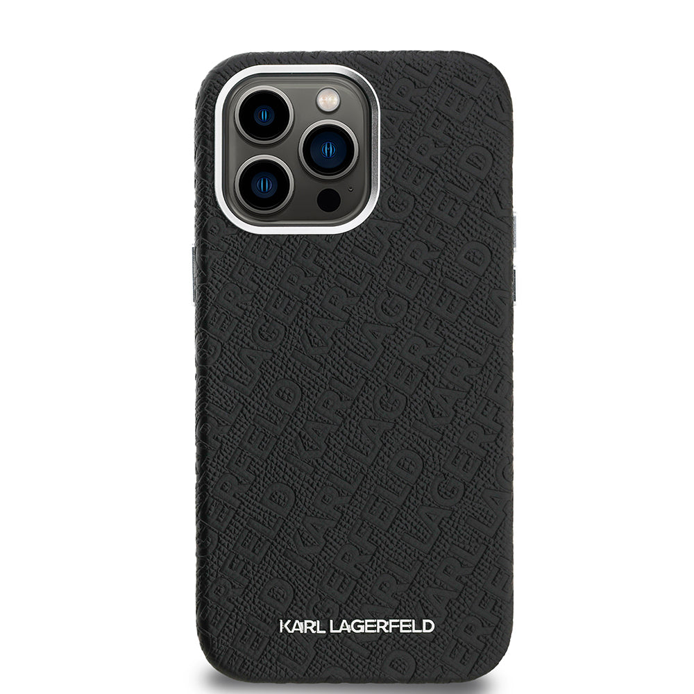 iPhone 14 Pro Max Kılıf Karl Lagerfeld Orjinal Lisanslı PU Deri Damgalı Metal Yazı Logolu Kapak
