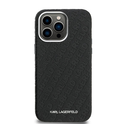 iPhone 14 Pro Max Kılıf Karl Lagerfeld Orjinal Lisanslı PU Deri Damgalı Metal Yazı Logolu Kapak