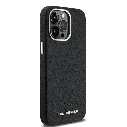 iPhone 14 Pro Max Kılıf Karl Lagerfeld Orjinal Lisanslı PU Deri Damgalı Metal Yazı Logolu Kapak