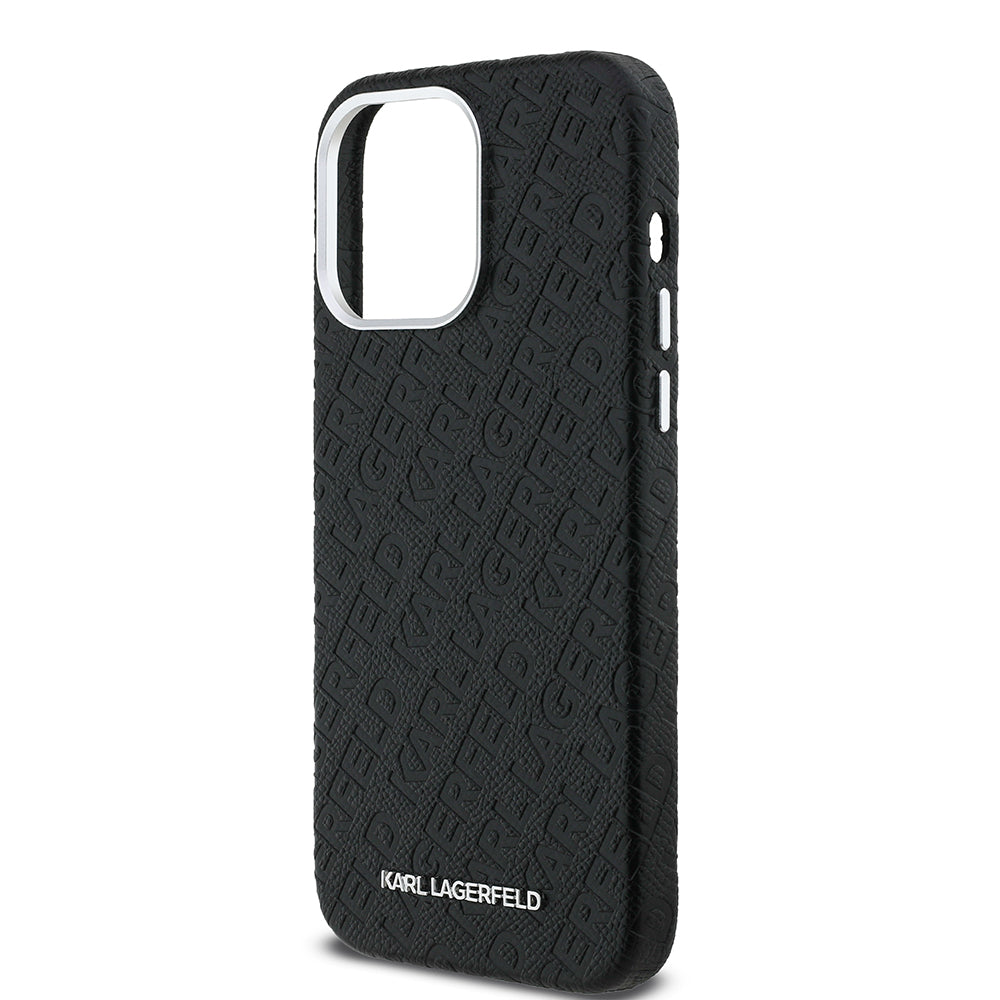 iPhone 14 Pro Max Kılıf Karl Lagerfeld Orjinal Lisanslı PU Deri Damgalı Metal Yazı Logolu Kapak