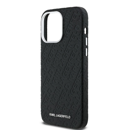 iPhone 14 Pro Max Kılıf Karl Lagerfeld Orjinal Lisanslı PU Deri Damgalı Metal Yazı Logolu Kapak