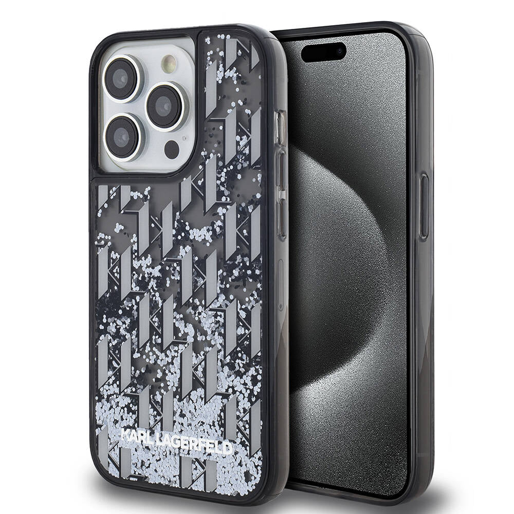 iPhone 14 Pro Max Kılıf Karl Lagerfeld Orjinal Lisanslı Simli KL Yazılı Monogram Gradıent Kapak
