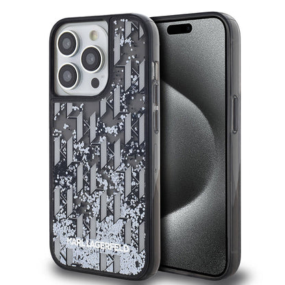 iPhone 14 Pro Max Kılıf Karl Lagerfeld Orjinal Lisanslı Simli KL Yazılı Monogram Gradıent Kapak