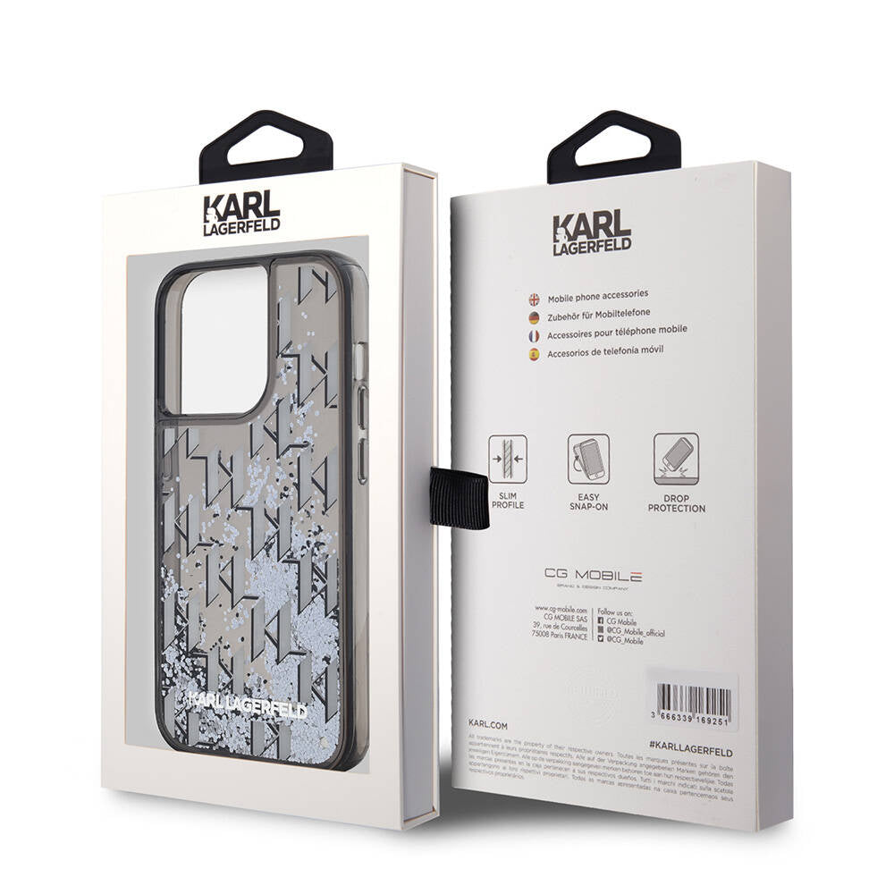 iPhone 14 Pro Max Kılıf Karl Lagerfeld Orjinal Lisanslı Simli KL Yazılı Monogram Gradıent Kapak