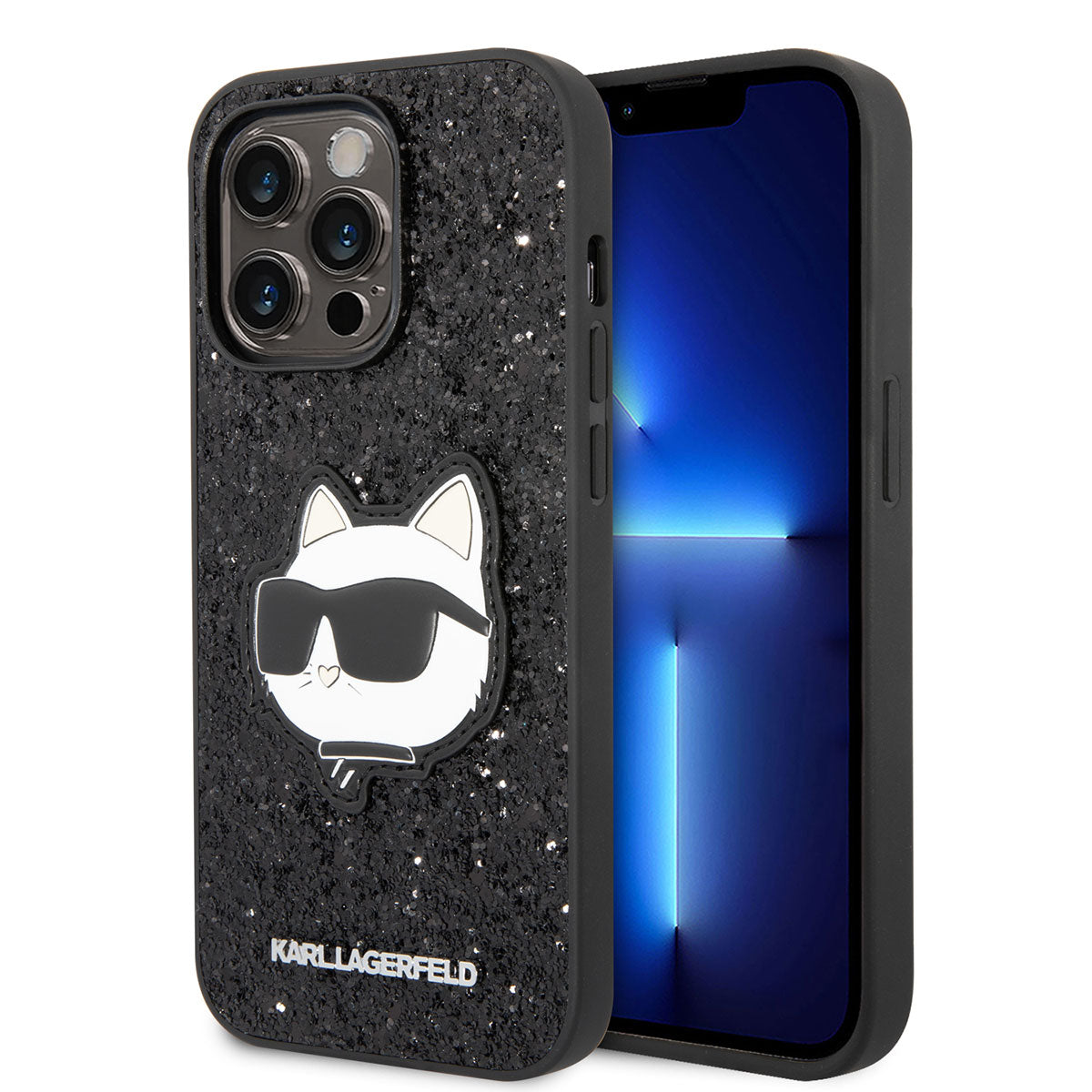 iPhone 14 Pro Max Kılıf Karl Lagerfeld Parlak Taşlı Choupette Dizayn Kapak