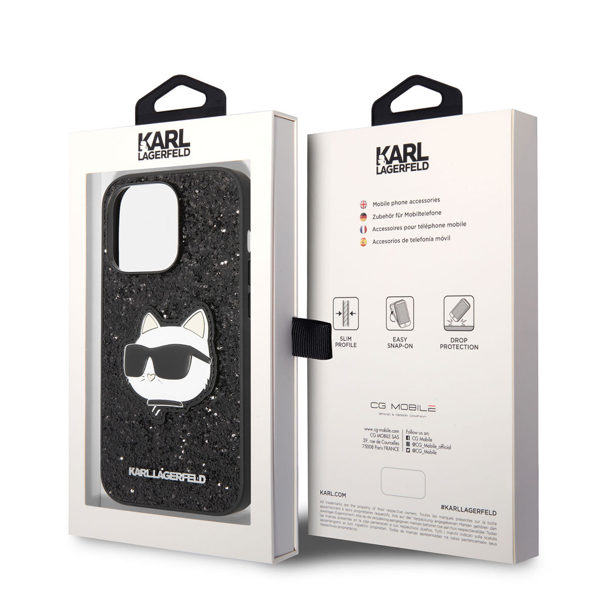 iPhone 14 Pro Max Kılıf Karl Lagerfeld Parlak Taşlı Choupette Dizayn Kapak