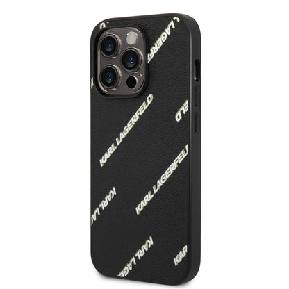 iPhone 14 Pro Max Kılıf Karl Lagerfeld PU Suni Deri Logolu Dizayn Kapak