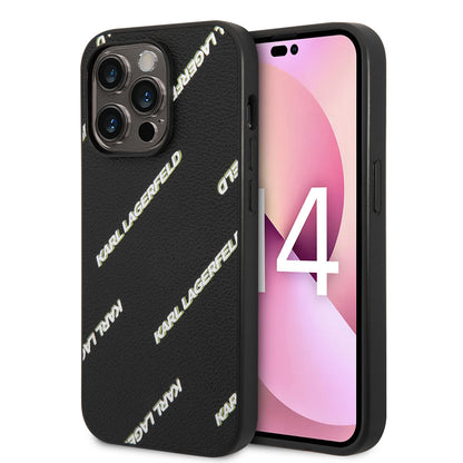 iPhone 14 Pro Max Kılıf Karl Lagerfeld PU Suni Deri Logolu Dizayn Kapak