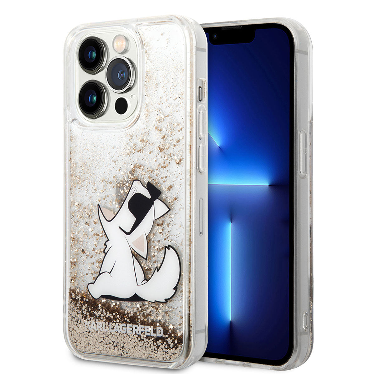 iPhone 14 Pro Max Kılıf Karl Lagerfeld Sıvılı Simli Choupette Dizayn Kapak
