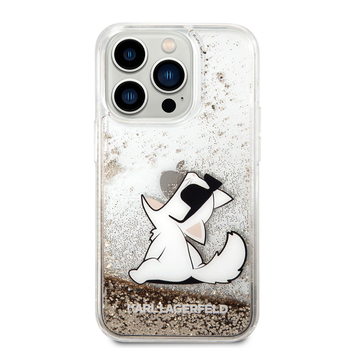 iPhone 14 Pro Max Kılıf Karl Lagerfeld Sıvılı Simli Choupette Dizayn Kapak