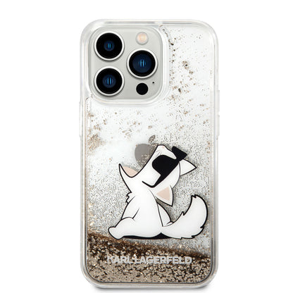 iPhone 14 Pro Max Kılıf Karl Lagerfeld Sıvılı Simli Choupette Dizayn Kapak