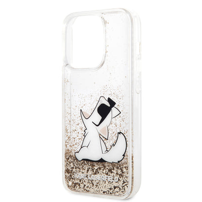 iPhone 14 Pro Max Kılıf Karl Lagerfeld Sıvılı Simli Choupette Dizayn Kapak