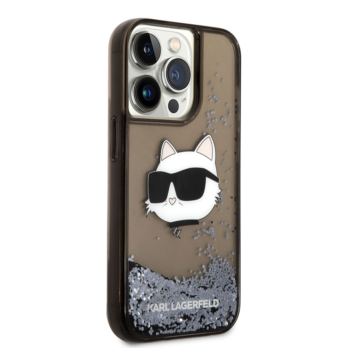 iPhone 14 Pro Max Kılıf Karl Lagerfeld Sıvılı Simli Choupette Head Dizayn Kapak