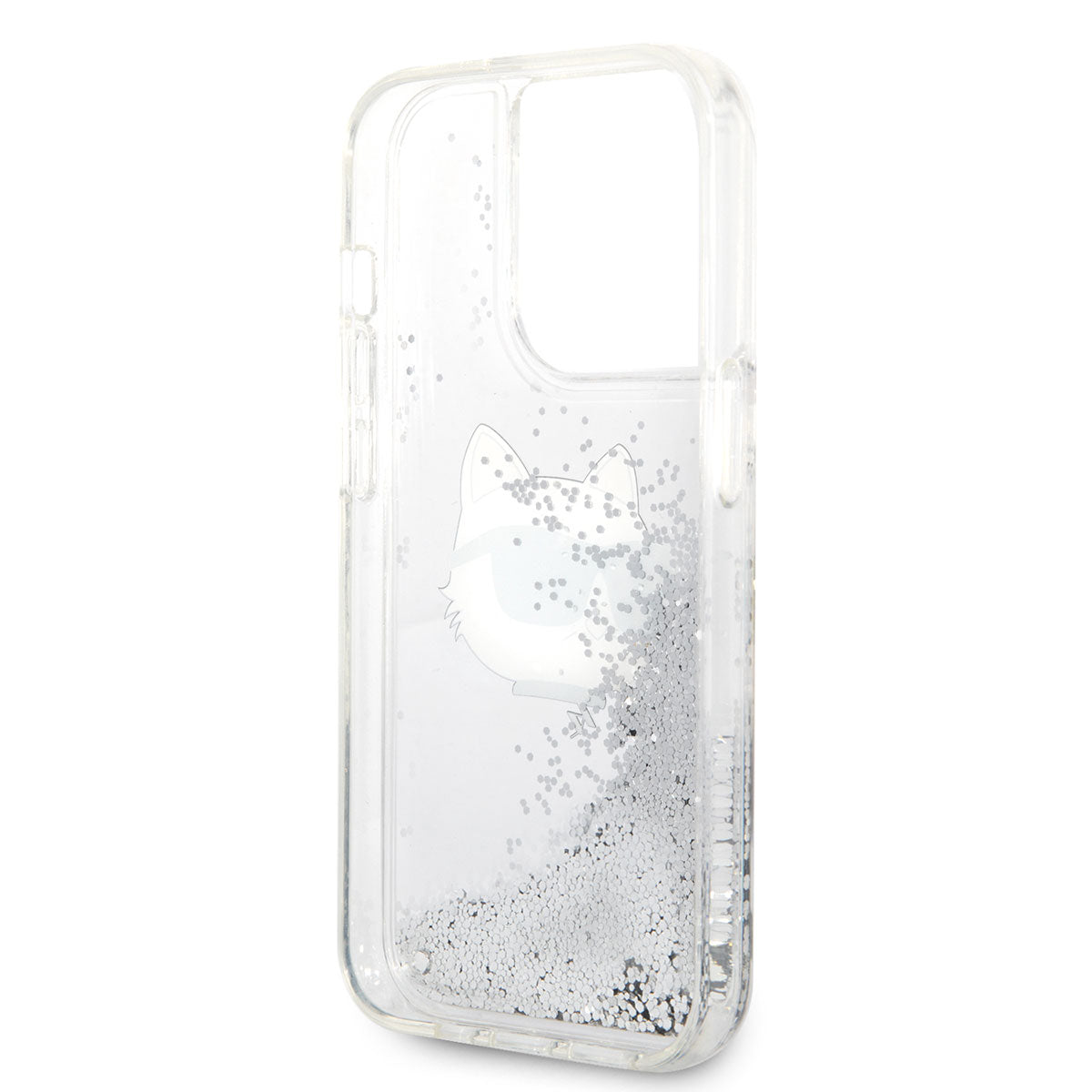 iPhone 14 Pro Max Kılıf Karl Lagerfeld Sıvılı Simli Choupette Head Dizayn Kapak