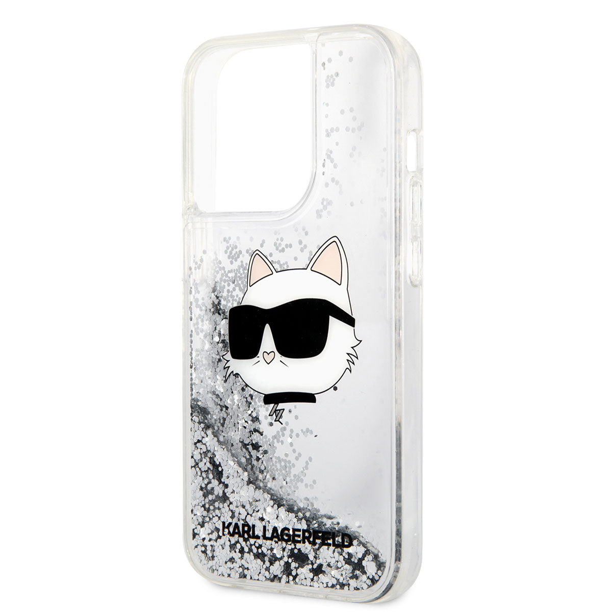 iPhone 14 Pro Max Kılıf Karl Lagerfeld Sıvılı Simli Choupette Head Dizayn Kapak
