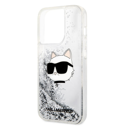 iPhone 14 Pro Max Kılıf Karl Lagerfeld Sıvılı Simli Choupette Head Dizayn Kapak