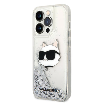 iPhone 14 Pro Max Kılıf Karl Lagerfeld Sıvılı Simli Choupette Head Dizayn Kapak
