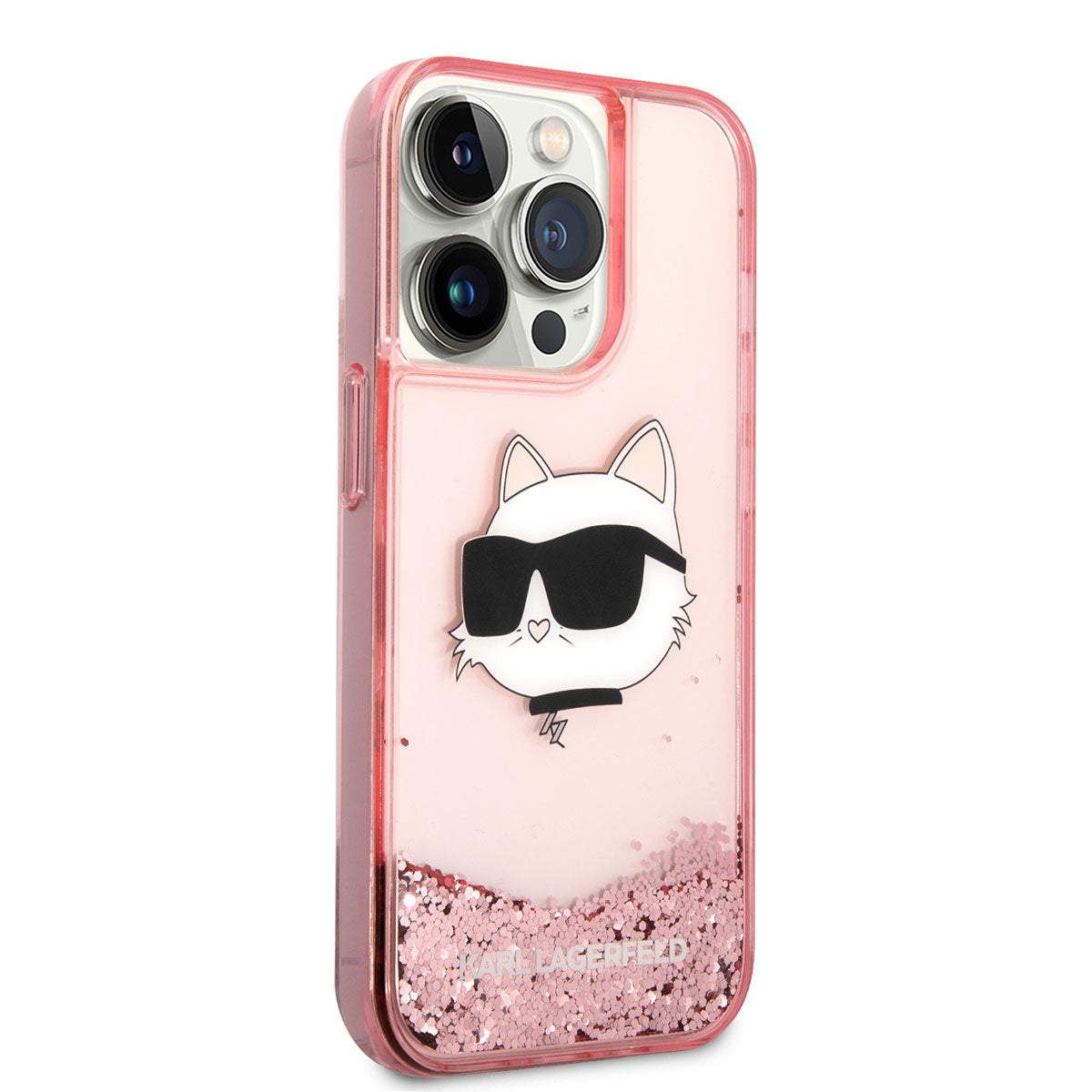 iPhone 14 Pro Max Kılıf Karl Lagerfeld Sıvılı Simli Choupette Head Dizayn Kapak