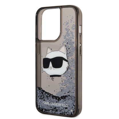 iPhone 14 Pro Max Kılıf Karl Lagerfeld Sıvılı Simli Choupette Head Dizayn Kapak