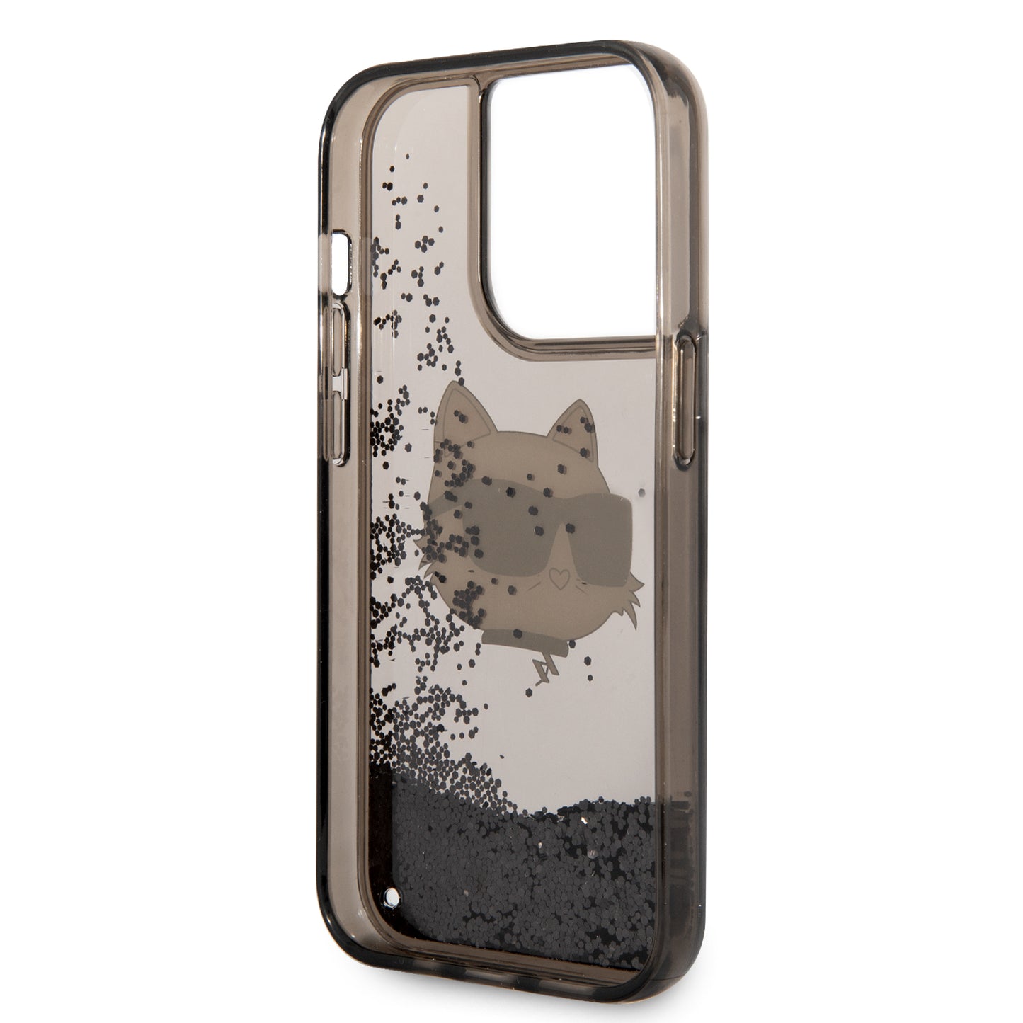iPhone 14 Pro Max Kılıf Karl Lagerfeld Sıvılı Simli Choupette Head Dizayn Kapak