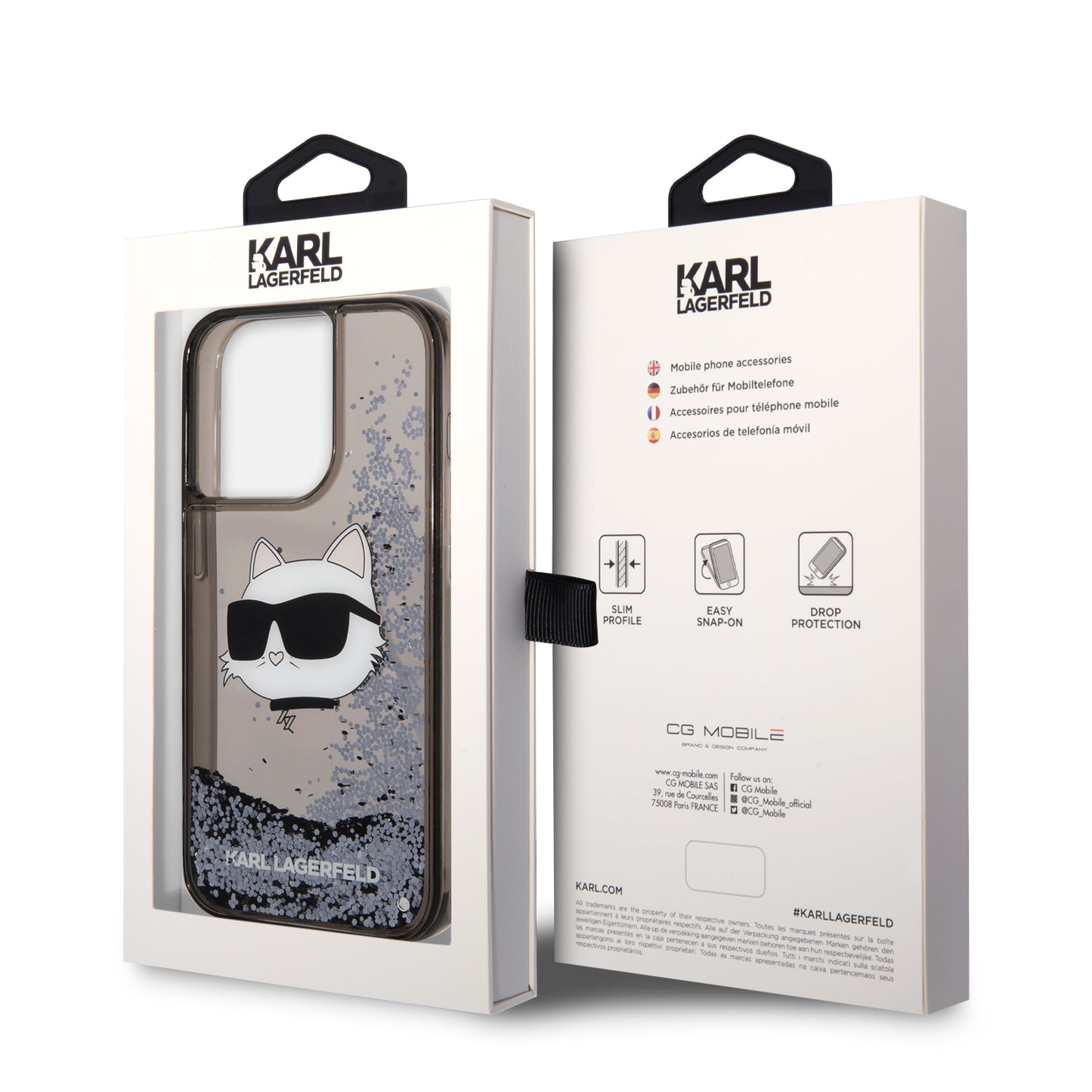 iPhone 14 Pro Max Kılıf Karl Lagerfeld Sıvılı Simli Choupette Head Dizayn Kapak