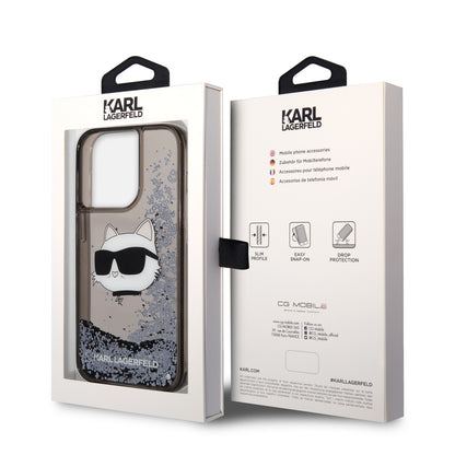 iPhone 14 Pro Max Kılıf Karl Lagerfeld Sıvılı Simli Choupette Head Dizayn Kapak