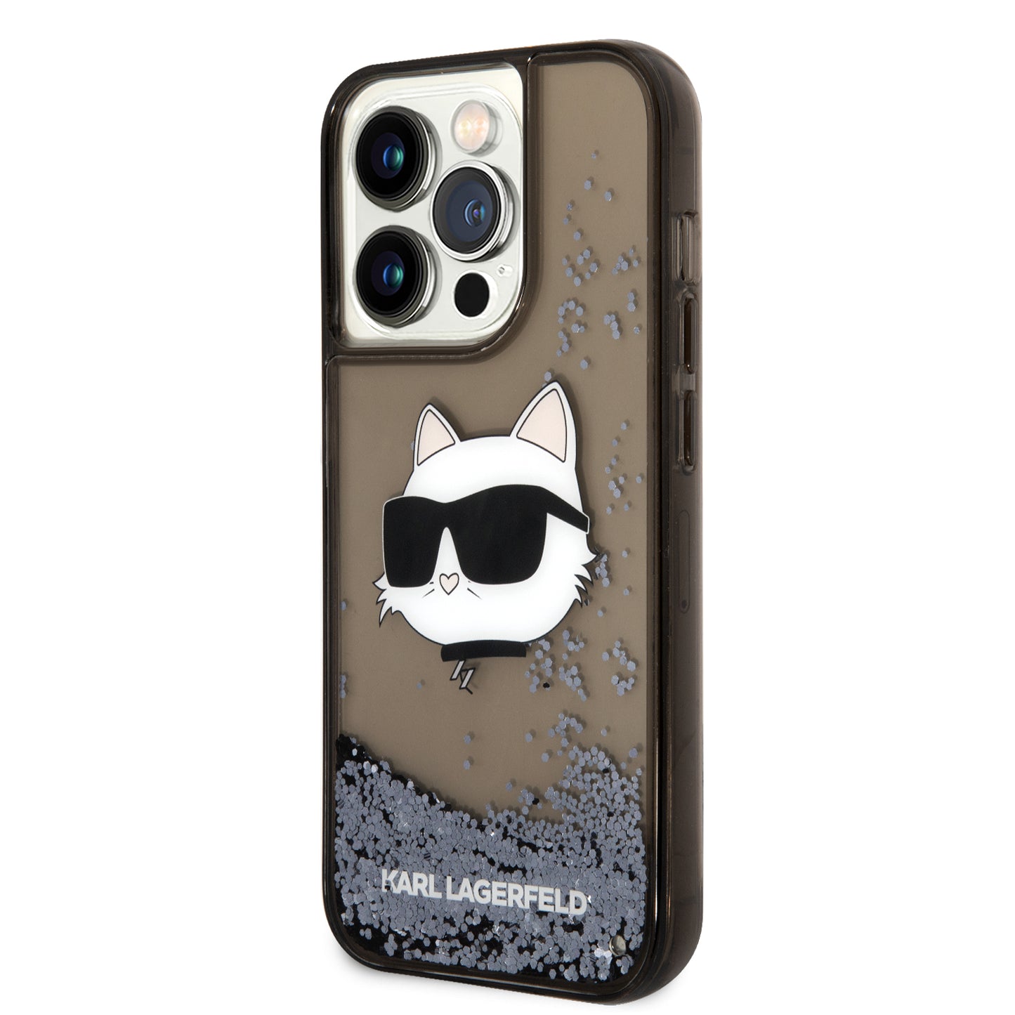 iPhone 14 Pro Max Kılıf Karl Lagerfeld Sıvılı Simli Choupette Head Dizayn Kapak