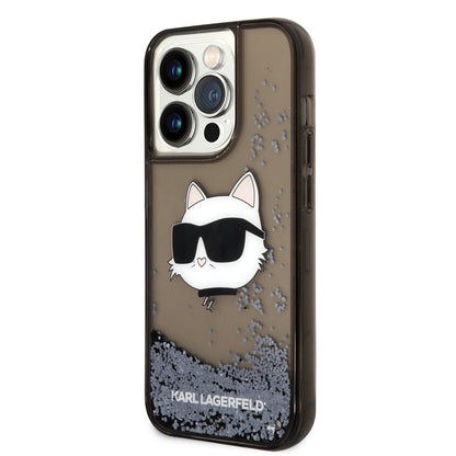 iPhone 14 Pro Max Kılıf Karl Lagerfeld Sıvılı Simli Choupette Head Dizayn Kapak