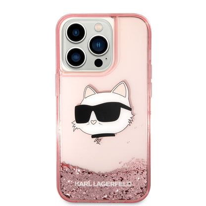 iPhone 14 Pro Max Kılıf Karl Lagerfeld Sıvılı Simli Choupette Head Dizayn Kapak