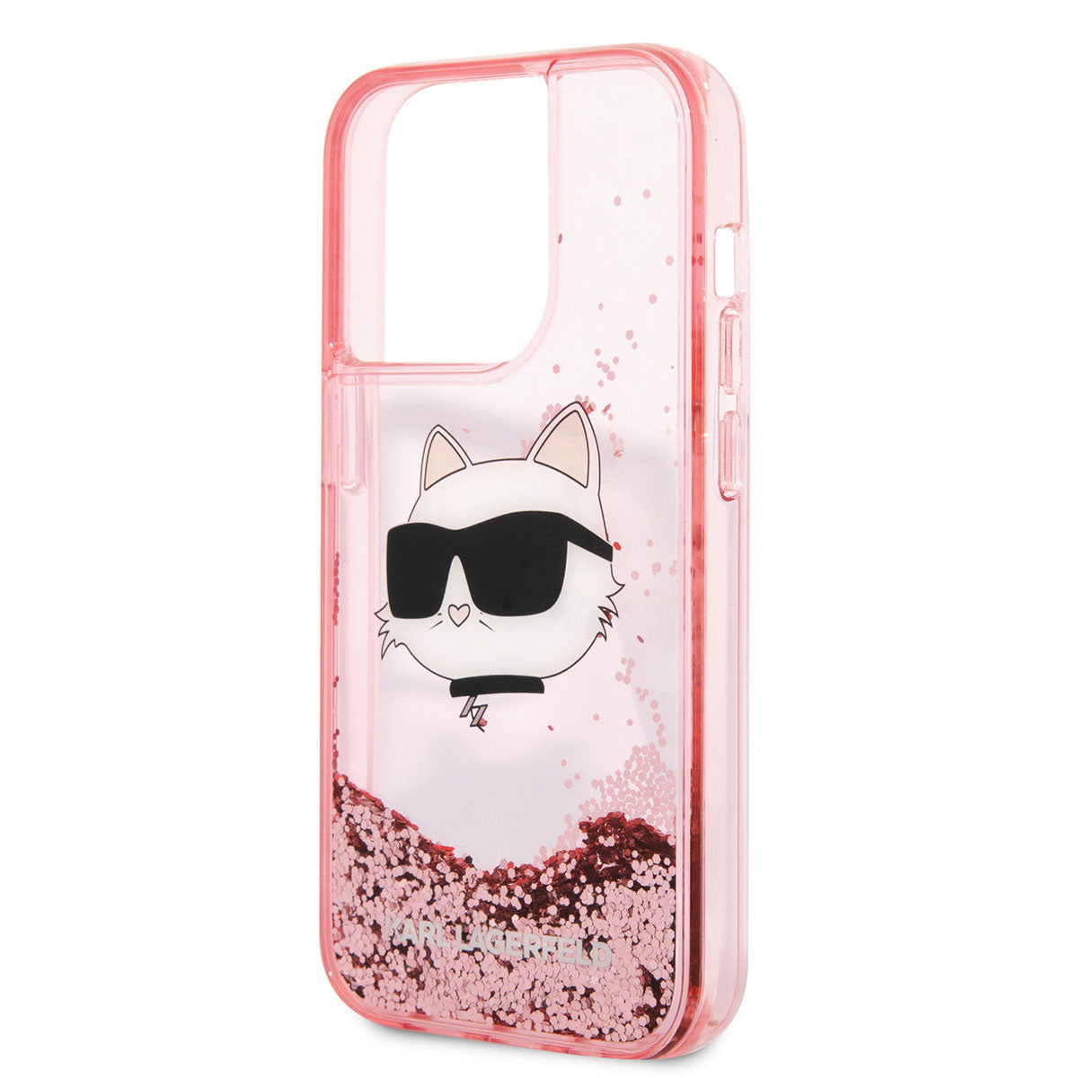 iPhone 14 Pro Max Kılıf Karl Lagerfeld Sıvılı Simli Choupette Head Dizayn Kapak