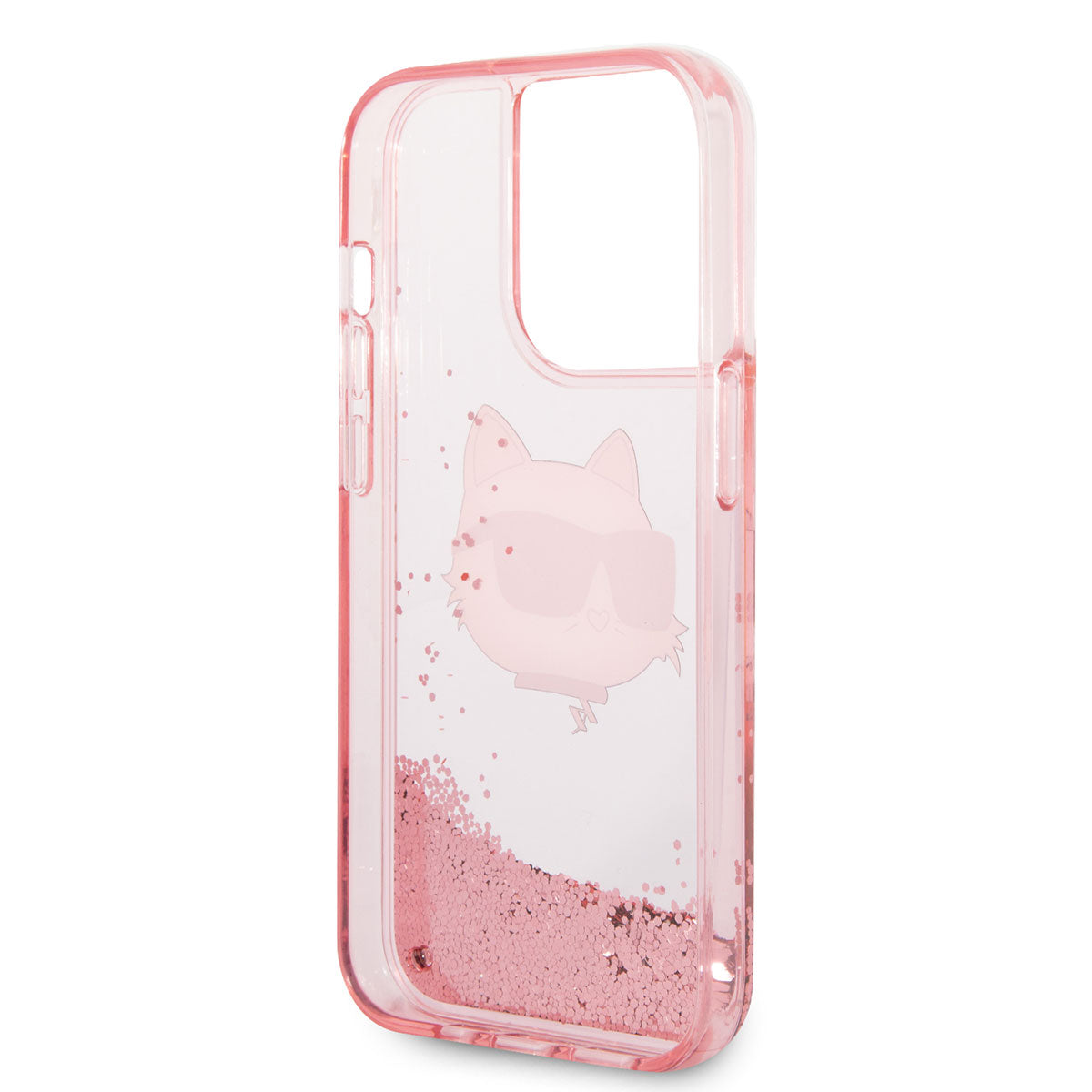 iPhone 14 Pro Max Kılıf Karl Lagerfeld Sıvılı Simli Choupette Head Dizayn Kapak