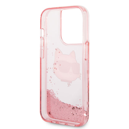 iPhone 14 Pro Max Kılıf Karl Lagerfeld Sıvılı Simli Choupette Head Dizayn Kapak