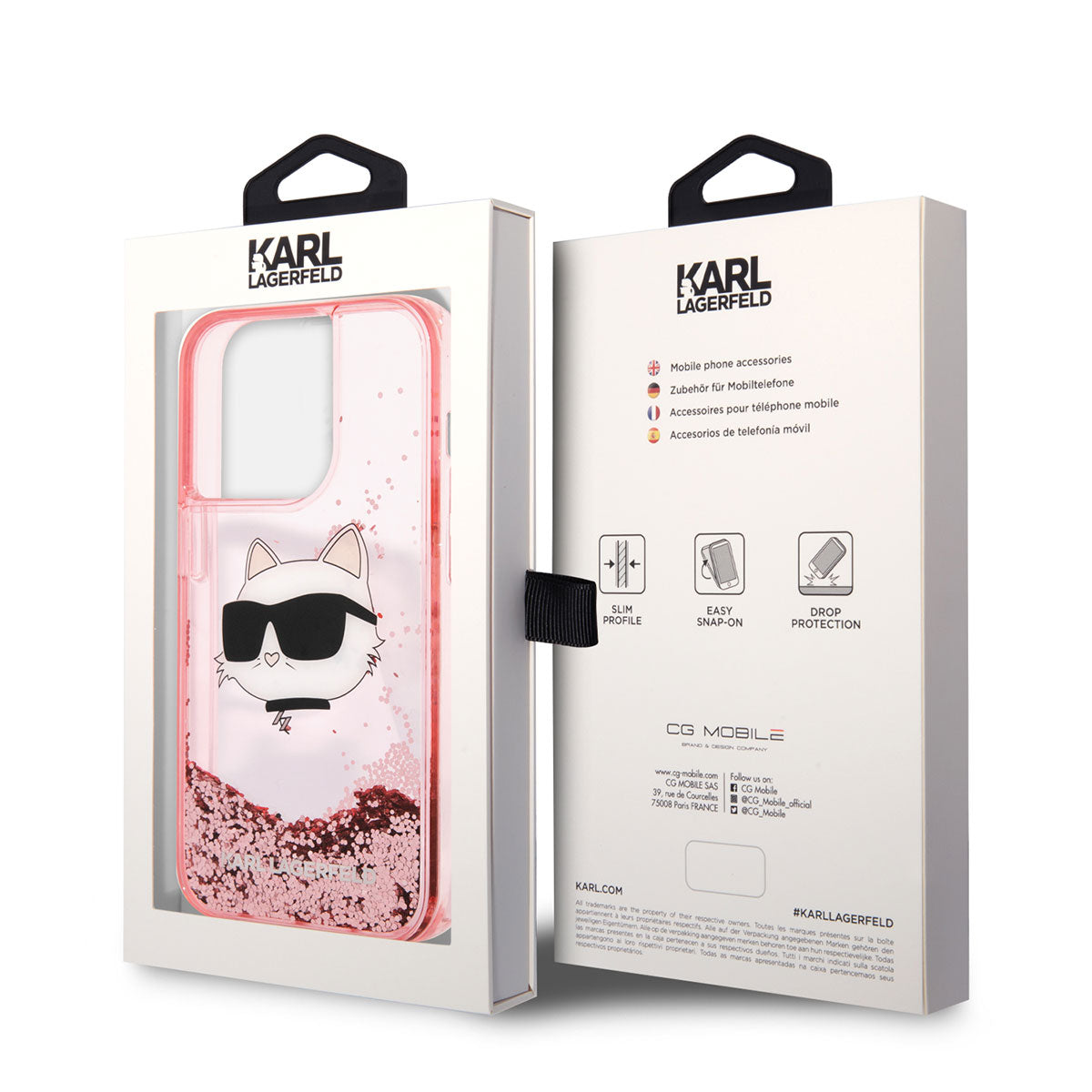 iPhone 14 Pro Max Kılıf Karl Lagerfeld Sıvılı Simli Choupette Head Dizayn Kapak