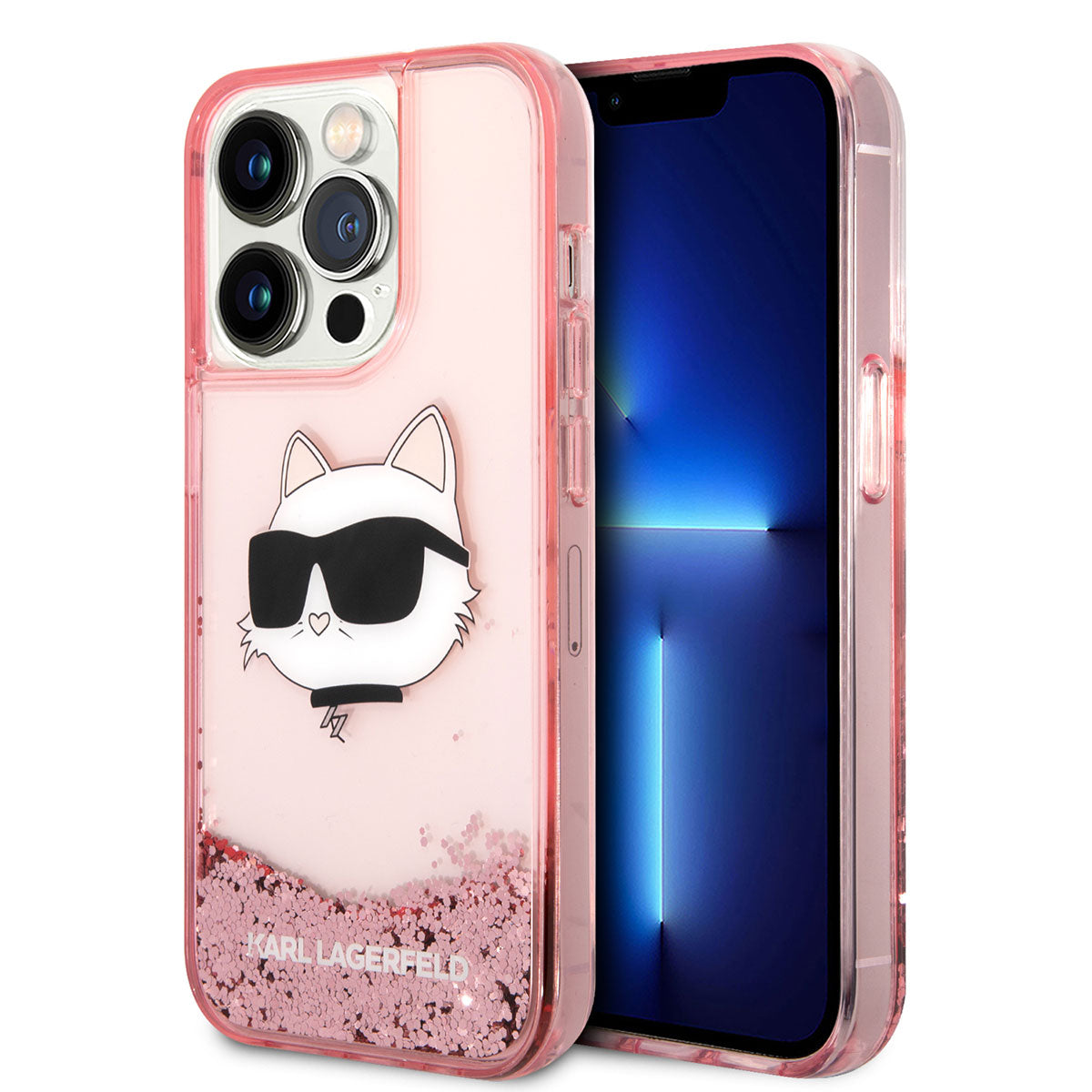 iPhone 14 Pro Max Kılıf Karl Lagerfeld Sıvılı Simli Choupette Head Dizayn Kapak