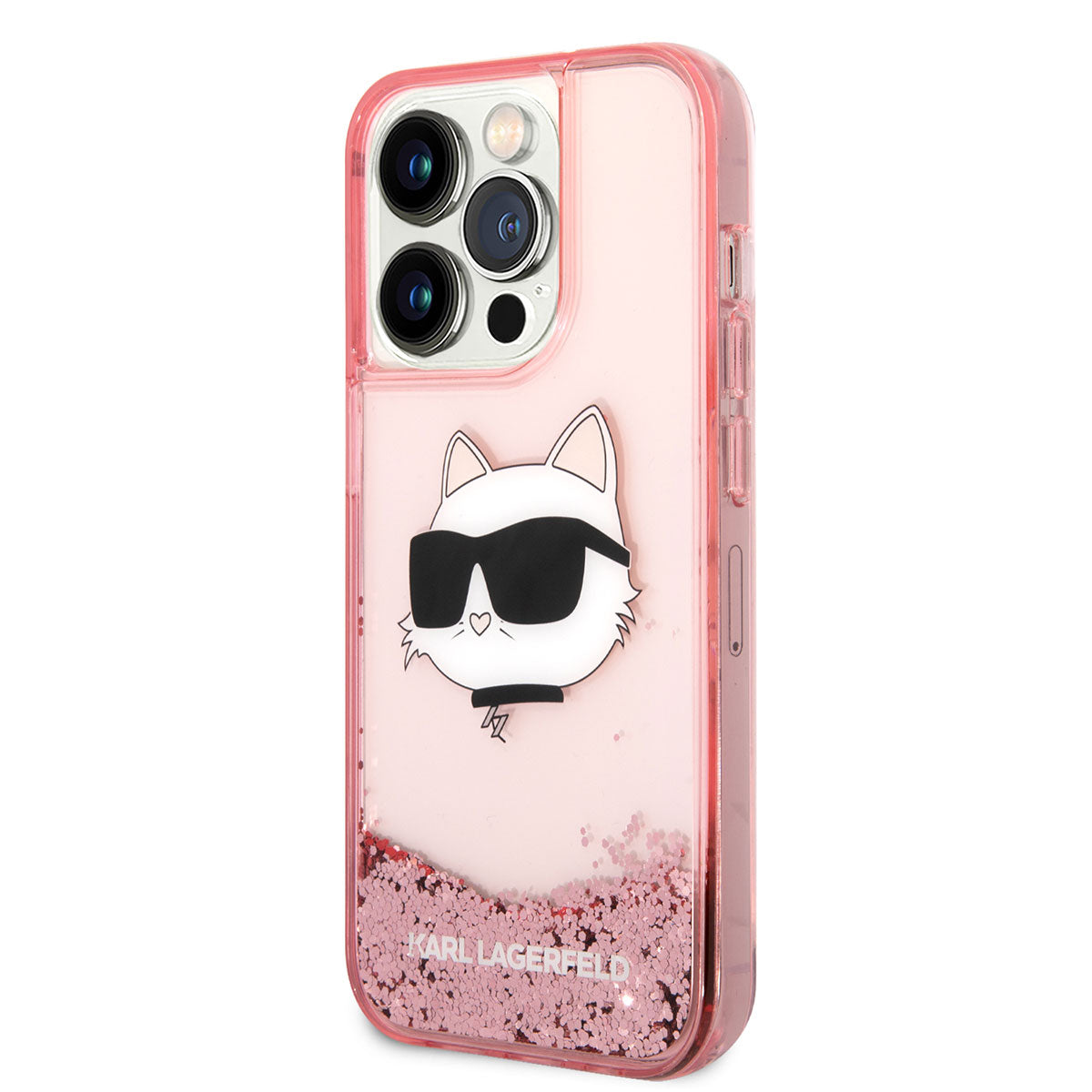 iPhone 14 Pro Max Kılıf Karl Lagerfeld Sıvılı Simli Choupette Head Dizayn Kapak