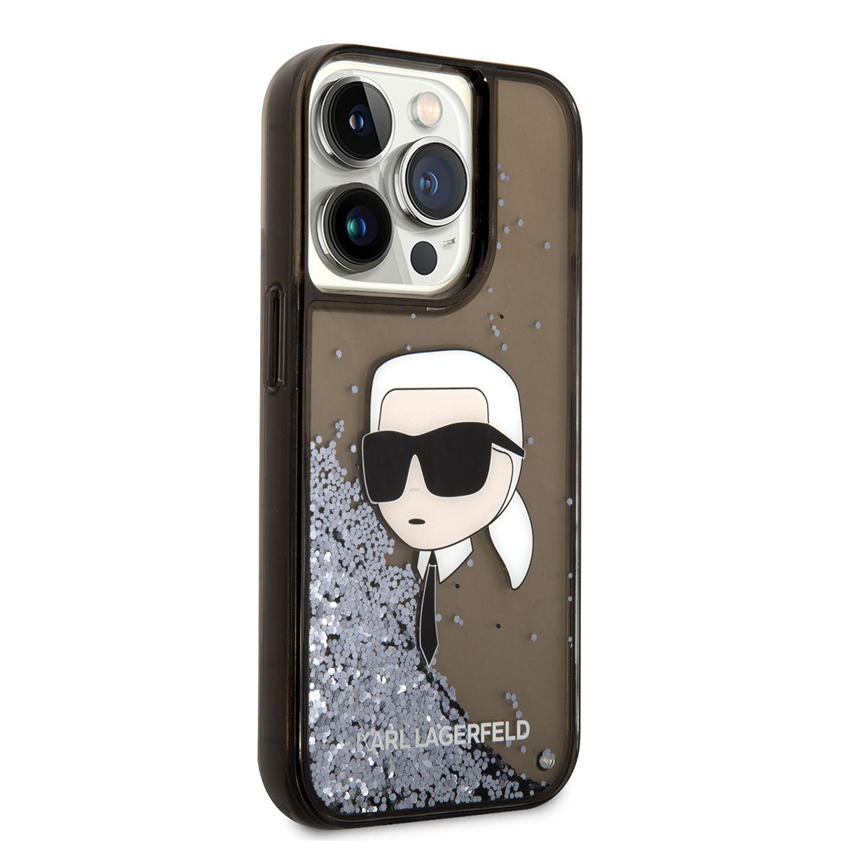 iPhone 14 Pro Max Kılıf Karl Lagerfeld Sıvılı Simli Karl Head Dizayn Kapak
