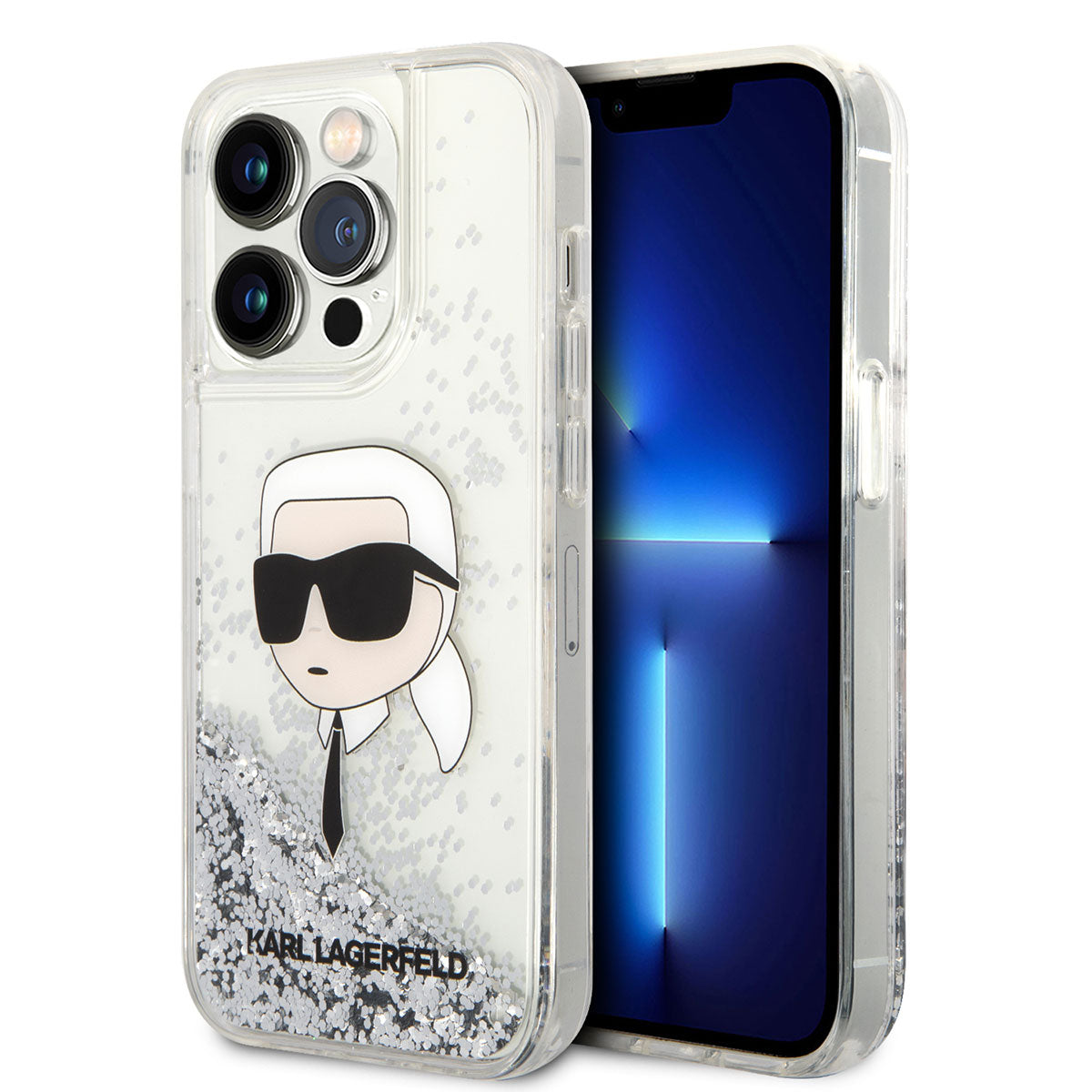 iPhone 14 Pro Max Kılıf Karl Lagerfeld Sıvılı Simli Karl Head Dizayn Kapak