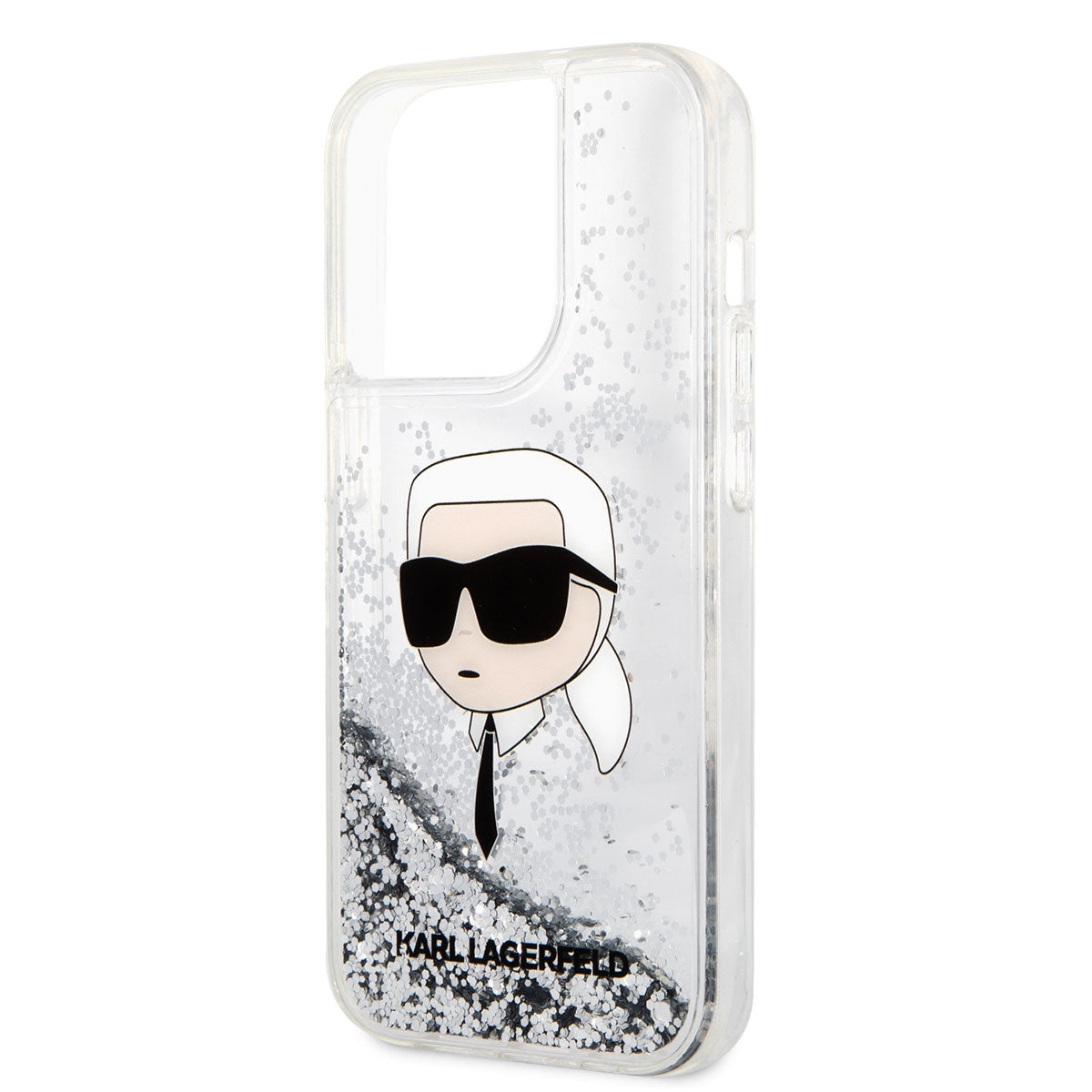 iPhone 14 Pro Max Kılıf Karl Lagerfeld Sıvılı Simli Karl Head Dizayn Kapak