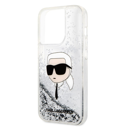 iPhone 14 Pro Max Kılıf Karl Lagerfeld Sıvılı Simli Karl Head Dizayn Kapak