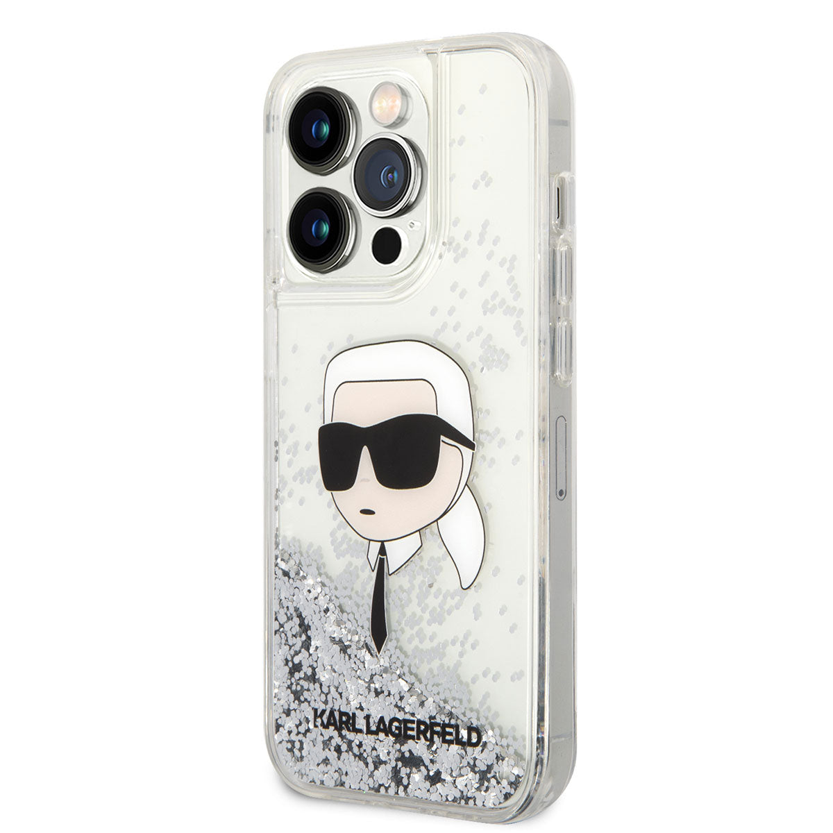 iPhone 14 Pro Max Kılıf Karl Lagerfeld Sıvılı Simli Karl Head Dizayn Kapak