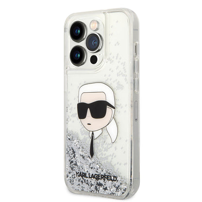 iPhone 14 Pro Max Kılıf Karl Lagerfeld Sıvılı Simli Karl Head Dizayn Kapak