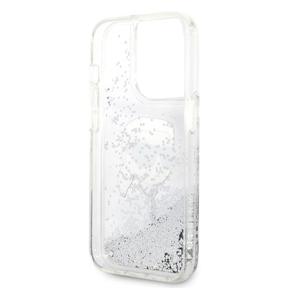 iPhone 14 Pro Max Kılıf Karl Lagerfeld Sıvılı Simli Karl Head Dizayn Kapak