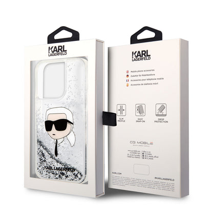 iPhone 14 Pro Max Kılıf Karl Lagerfeld Sıvılı Simli Karl Head Dizayn Kapak