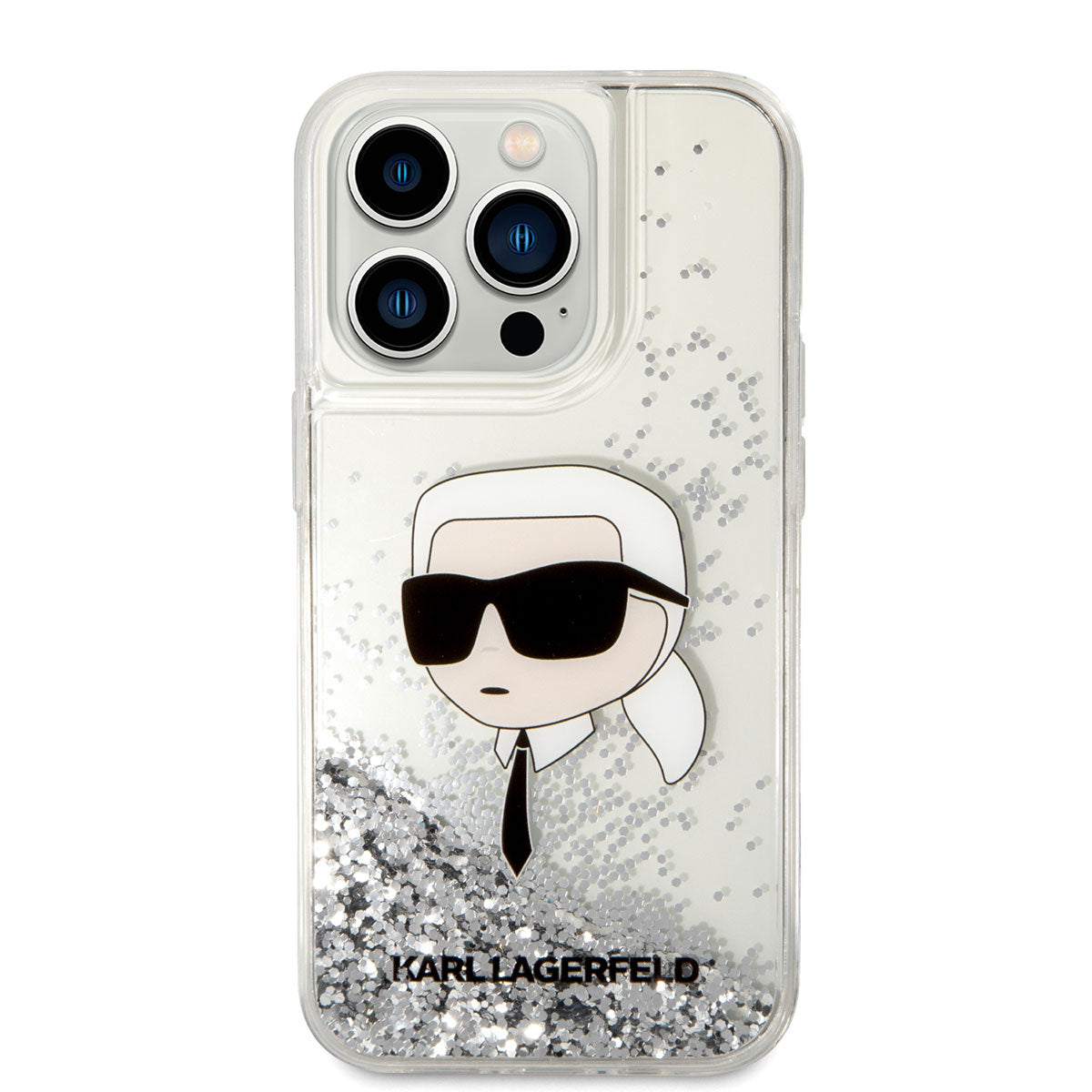 iPhone 14 Pro Max Kılıf Karl Lagerfeld Sıvılı Simli Karl Head Dizayn Kapak