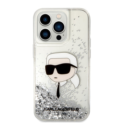 iPhone 14 Pro Max Kılıf Karl Lagerfeld Sıvılı Simli Karl Head Dizayn Kapak