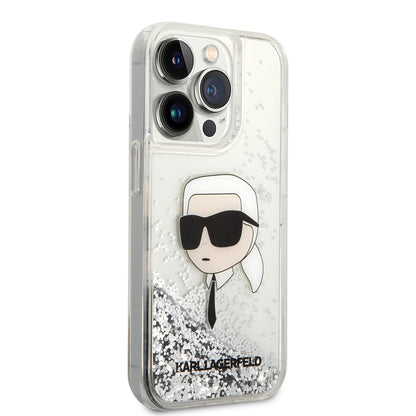 iPhone 14 Pro Max Kılıf Karl Lagerfeld Sıvılı Simli Karl Head Dizayn Kapak