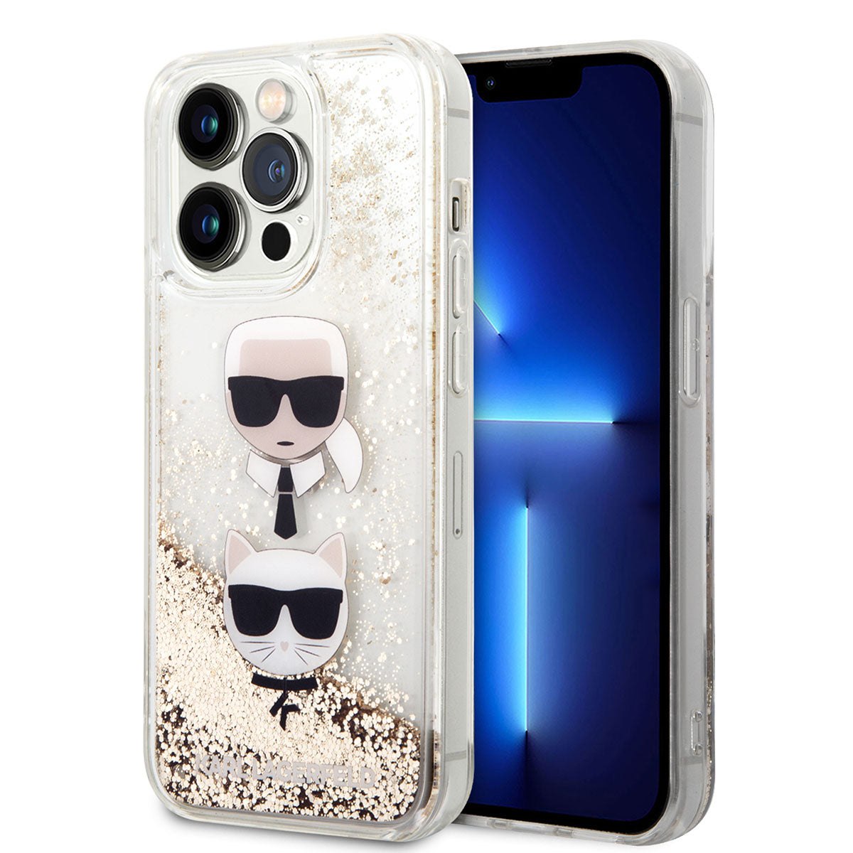 iPhone 14 Pro Max Kılıf Karl Lagerfeld Sıvılı Simli K&C Head Dizayn Kapak